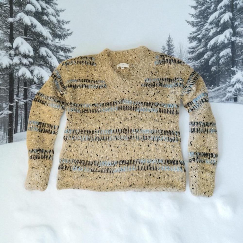 New‎ Directions Womens Beige Night Blooms Fuzzy Eyelash Knit Sweater Small NEW - Picture 2 of 7